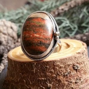 Shop Unakite Rings! Natural Unakite Gemstone Ring, Charming 925 Sterling Silver Ring, Handmade  Modernist Artisan Adjustable Gift Idea for Women Her Men Him | Natural genuine Unakite rings, simple unique handcrafted gemstone rings. #rings #jewelry #shopping #gift #handmade #fashion #style #affiliate #ad