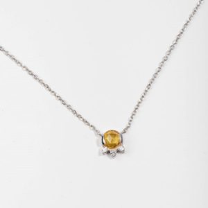 Shop Yellow Sapphire Necklaces! Yellow Sapphire Necklace 14K White Gold Rose Cut with Diamonds – Anniversary Gift for Her GN00047 | Natural genuine Yellow Sapphire necklaces. Buy crystal jewelry, handmade handcrafted artisan jewelry for women.  Unique handmade gift ideas. #jewelry #beadednecklaces #beadedjewelry #gift #shopping #handmadejewelry #fashion #style #product #necklaces #affiliate #ad
