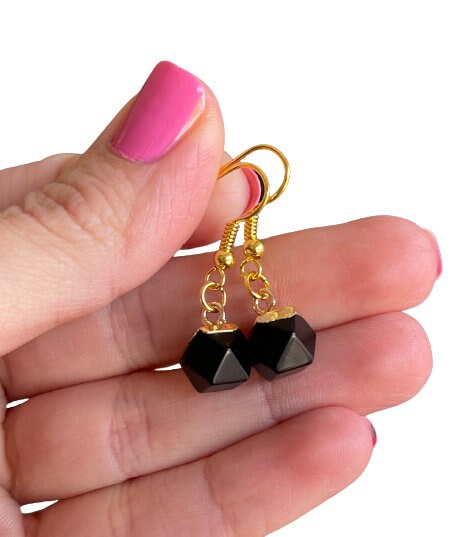 Obsidian Earrings - Golden Obsidian Earrings - Obsidian Dangling Earrings  - Black Stone Jewelry - Black Crystal -  Black Earrings