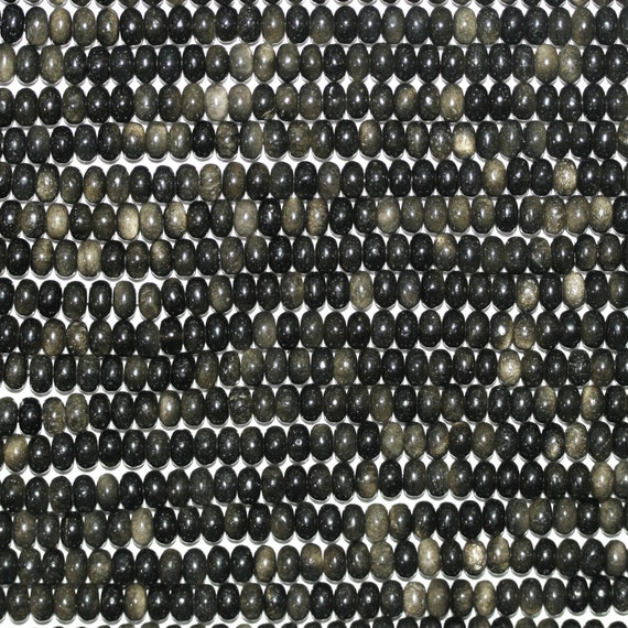 15" St Obsidian Smooth Rondelle Beads 6x4mm.- Strand 39cm.