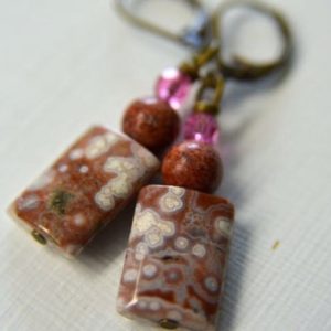 Shop Ocean Jasper Earrings! Ocean Jasper Earrings – Sienna Brown and Pink Natural Stone Dangle Earrings | Natural genuine Ocean Jasper earrings. Buy crystal jewelry, handmade handcrafted artisan jewelry for women.  Unique handmade gift ideas. #jewelry #beadedearrings #beadedjewelry #gift #shopping #handmadejewelry #fashion #style #product #earrings #affiliate #ad