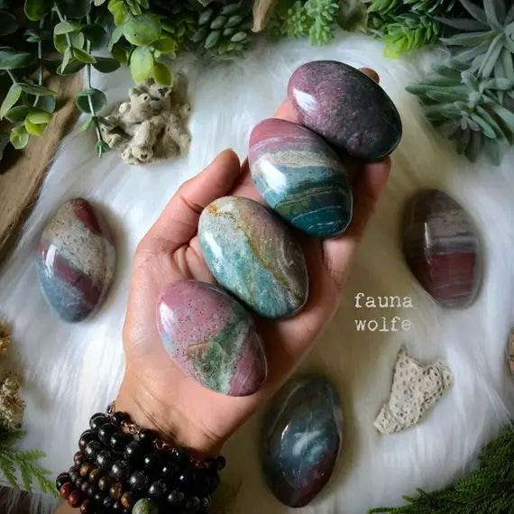 Ocean Jasper Palm Stone, Ocean Jasper Polished Palmstone, Ocean Jasper Crystal, Ocean Jasper Stone, Altar Crystals, Healing Energy Tool