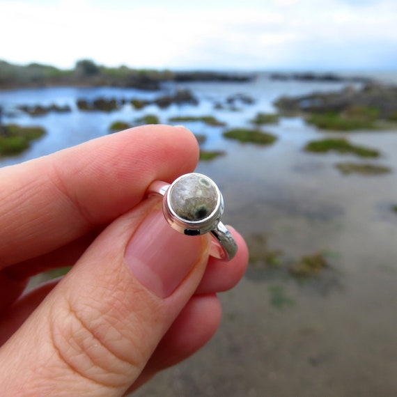 Ocean Jasper Ring Size M, Orbicular Jasper Jewellery, Small Stone Ring, Gemstone Ring, Ocean Ring, Silver Ring, Gemstone Jewellery