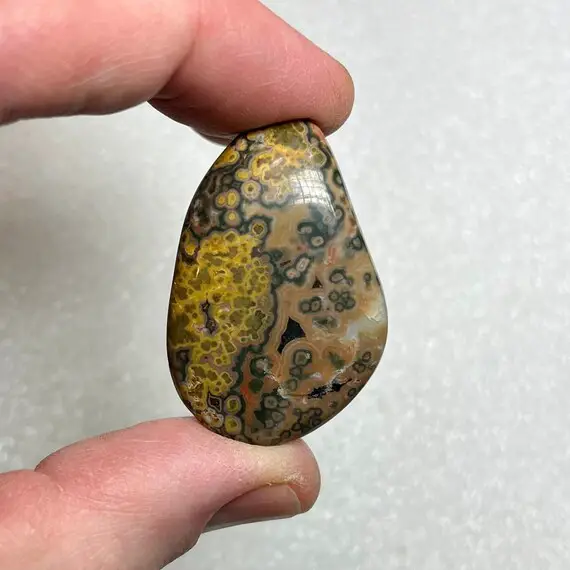 Old Stock Ocean Jasper Freeform!! High Grade Polished Stone, Pendant Stone / Collectible! Beautifully Colored Patterns & Orbs!! 83ct.
