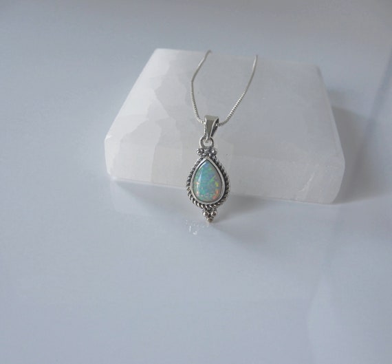 Opal Necklace, White Opal Pendant, White Opal Sterling Necklace, October Birthstone, Pear Opal Necklace, Sterling Opal, Gemstone Appeal, Gsa