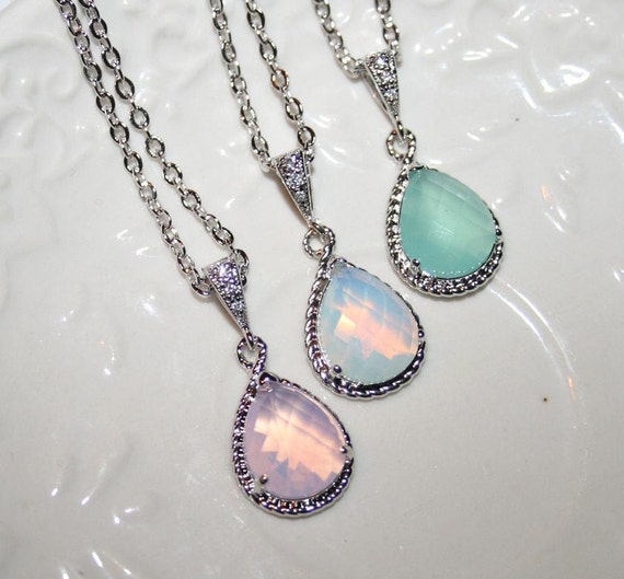 Opal Pendant Necklace,octoger Birthstone,unique Gifts For Women,opal Statement Necklace,bridal Necklace,white Opal,pear Drop Necklace,mint
