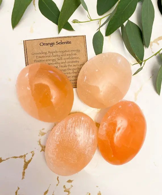 Orange Selenite Crystal Palm Stone - Grounding, Clarity & Self-confidence