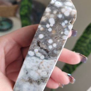 Shop Ocean Jasper Points & Wands! Orbicular Ocean Jasper Point! | Natural genuine stones & crystals in various shapes & sizes. Buy raw cut, tumbled, or polished gemstones for making jewelry or crystal healing energy vibration raising reiki stones. #crystals #gemstones #crystalhealing #crystalsandgemstones #energyhealing #affiliate #ad