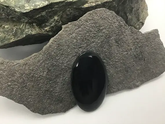 Oregon Obsidian Cabochon #a-002 Approximately 62 Mm X 38 Mm
