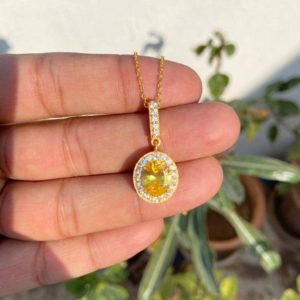 Shop Yellow Sapphire Jewelry! Oval Sapphire Necklace- 14k gold Sapphire Necklace- Yellow Sapphire Necklace- Sapphire Pendant | Natural genuine Yellow Sapphire jewelry. Buy crystal jewelry, handmade handcrafted artisan jewelry for women.  Unique handmade gift ideas. #jewelry #beadedjewelry #beadedjewelry #gift #shopping #handmadejewelry #fashion #style #product #jewelry #affiliate #ad