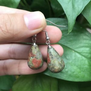Pair,Natural Unakite stone Drop Earrings,Raw Red Green Jasper Gems Droplets Nugget Silver Earrings,Handmade Crafts Fashion Jewelry | Natural genuine Unakite earrings. Buy crystal jewelry, handmade handcrafted artisan jewelry for women.  Unique handmade gift ideas. #jewelry #beadedearrings #beadedjewelry #gift #shopping #handmadejewelry #fashion #style #product #earrings #affiliate #ad