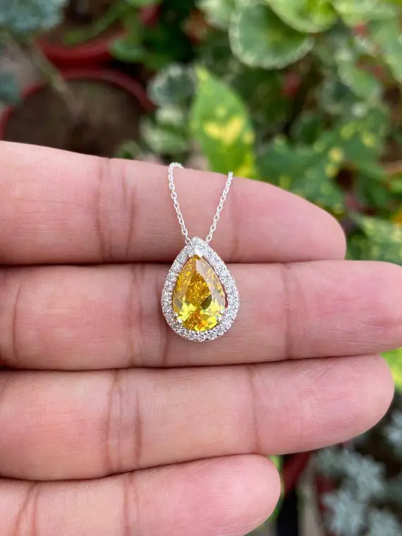 Pear Sapphire Necklace- 14k Gold Sapphire Necklace- Yellow Sapphire Necklace- Sapphire Pendant