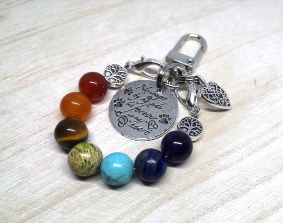 Pet Memorial Keyring, Dog Memorial Gift, Sympathy Gift, Chakra Beaded Keychain,seven Chakra Keyring, Angel Wings Keychain, Chakra Gift