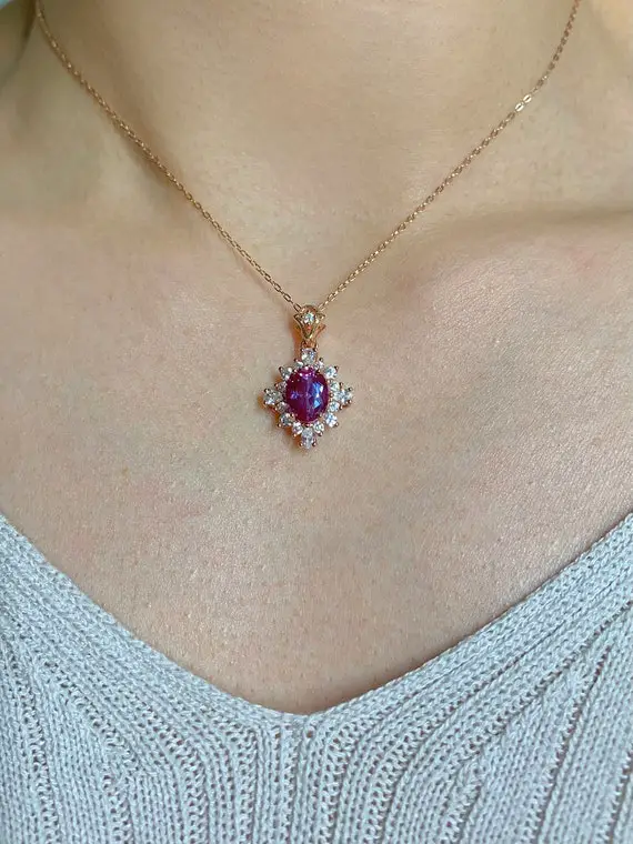 Phi Vintage Alexandrite Necklace Crystal 14k Rose Gold Filled Anniversary Gift Diamond Art Deco Statement Jewelry Engagement June Birthone