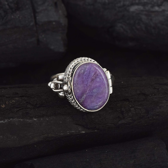 Poison Ring, Silver Box Ring, Sugilite Ring, Pill Box Ring, Openable Ring Jewellery, Snuff Ring, Poisoner Ring, 925 Sterling Silver Jewelry