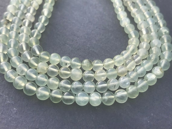Prehnite 5.5mm Smooth Round Beads -14 Inches / 35.6cm Long String - Full String - Prehnite Round Beads .