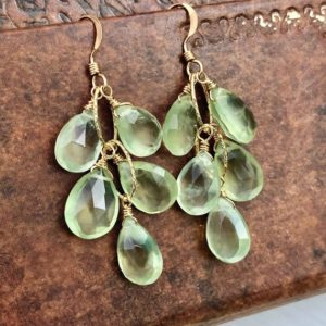 Shop Prehnite Jewelry! Prehnite Earrings, Lime Green Cluster Earrings Gold or Silver, Green Statement Jewelry, Boho Chic Dangle Earrings, Mint Gift for women | Natural genuine Prehnite jewelry. Buy crystal jewelry, handmade handcrafted artisan jewelry for women.  Unique handmade gift ideas. #jewelry #beadedjewelry #beadedjewelry #gift #shopping #handmadejewelry #fashion #style #product #jewelry #affiliate #ad