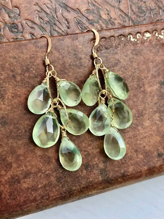 Prehnite Earrings, Lime Green Cluster Earrings Gold Or Silver, Green Statement Jewelry, Boho Chic Dangle Earrings, Mint Gift For Women