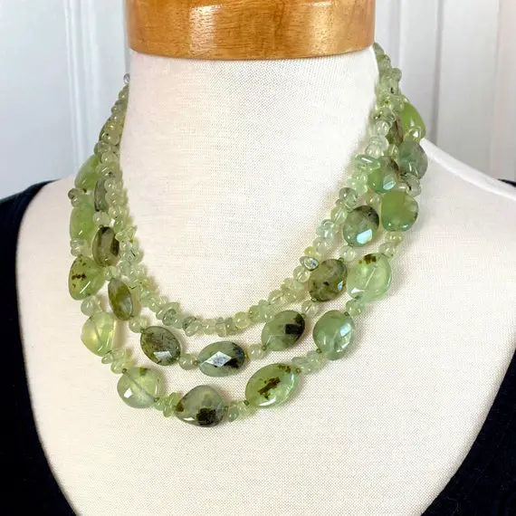 Prehnite Necklace, Gemstone Beaded Necklace, Forest Green Or Moss Green Stone Jewelry