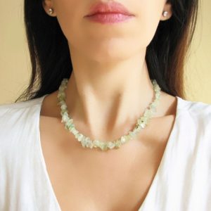 Shop Prehnite Necklaces! Prehnite Crystal Necklace, Beaded Gemstone Necklace, Prehnite Jewelry, Chip Necklace, Beaded Choker | Natural genuine Prehnite necklaces. Buy crystal jewelry, handmade handcrafted artisan jewelry for women.  Unique handmade gift ideas. #jewelry #beadednecklaces #beadedjewelry #gift #shopping #handmadejewelry #fashion #style #product #necklaces #affiliate #ad