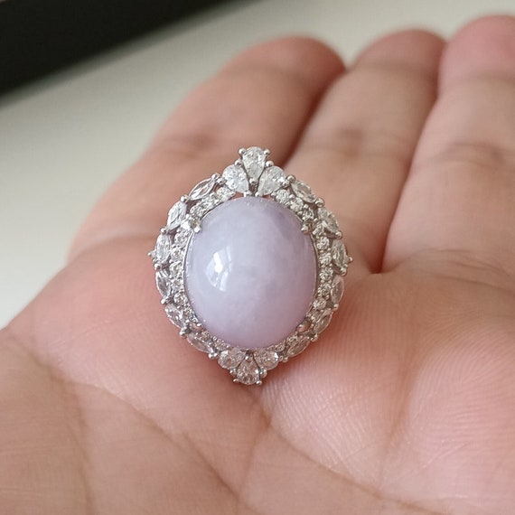 Purple Jadeite Jewelry Jade Ring 925 Silver Jadeite Purple Gemstone Ring Burma Natural Grade A Untreated Jadeite Ring Adjustable Size