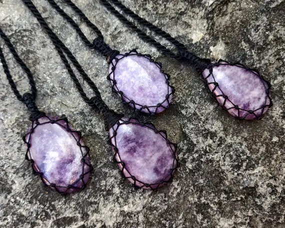 Purple Lepidolite Pendant Necklace, Lilac Necklace, Boho Crystal Jewelry, Relaxation Crystal Gifts For Women & Men, Natural Stone Jewelry