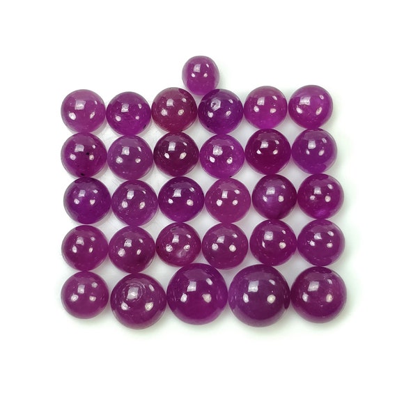 Purple Ruby Gemstone Cabochon : 49.80cts Natural Untreated Unheated Ruby Round Shape Cabochon 5mm - 8mm 30pcs