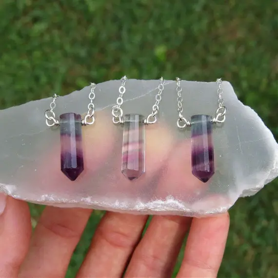 Rainbow Fluorite Necklace Sterling Silver - Fluorite Crystal Point Necklace - Rainbow Fluorite Jewelry - Fluorite Stone Necklace