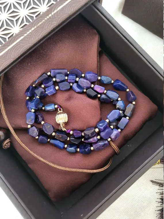 Natural Sugilite Rare Blue Purple Stone Hexagon Chips Crystal Necklace Stacked Bracelet