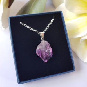 Shop Amethyst Jewelry! Raw Amethyst Pendant Necklace Healing Crystal Silver Plated Jewellery in Gift Box | Natural genuine Amethyst jewelry. Buy crystal jewelry, handmade handcrafted artisan jewelry for women.  Unique handmade gift ideas. #jewelry #beadedjewelry #beadedjewelry #gift #shopping #handmadejewelry #fashion #style #product #jewelry #affiliate #ad