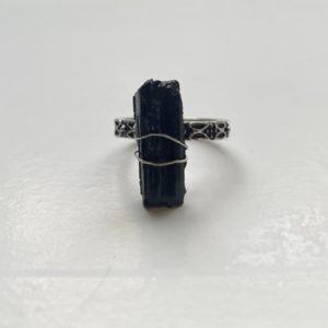 Shop Black Tourmaline Rings! Raw Black Tourmaline Ring | Natural genuine Black Tourmaline rings, simple unique handcrafted gemstone rings. #rings #jewelry #shopping #gift #handmade #fashion #style #affiliate #ad