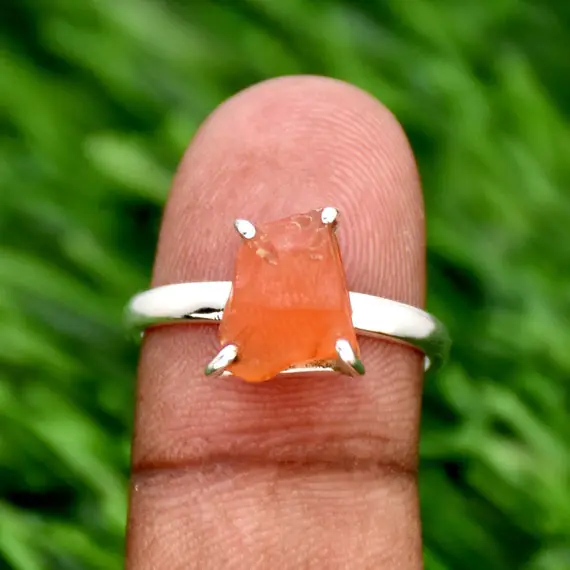 Raw Carnelian Ring, 925 Sterling Silver Ring, Handmade Ring, Raw Gemstone Ring, Adjustable Ring, Carnelian Rough Ring, Gift For Her