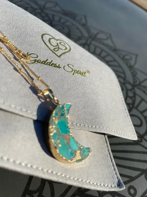 Raw Ocean Jasper Gold Plated Moon Necklace.. Goddess Spirit Jewellery