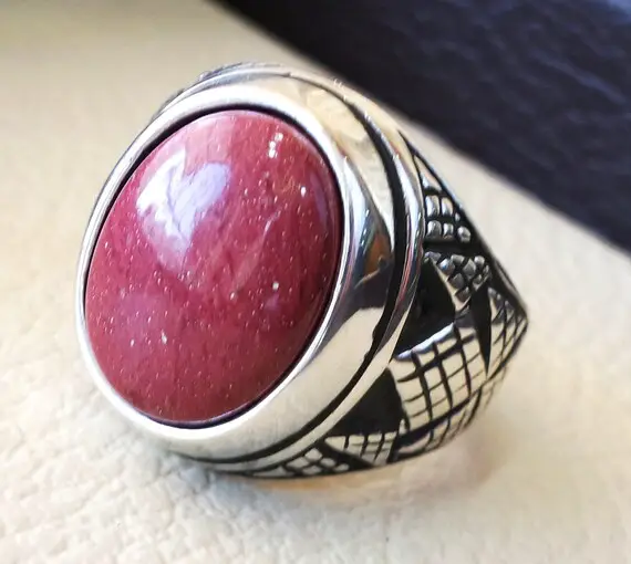 Red Rose Mookaite Jasper Aqeeq Natural Stone Sterling Silver 925 Heavy Men Ring Vintage Arabic Ottoman Style All Sizes Fast Shipping