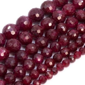 Shop Ruby Round Beads! Red Ruby Beads Grade AA Gemstone Micro Faceted Round Loose Beads 6MM 8MM 10MM Bulk Lot Options | Natural genuine round Ruby beads for beading and jewelry making.  #jewelry #beads #beadedjewelry #diyjewelry #jewelrymaking #beadstore #beading #affiliate #ad