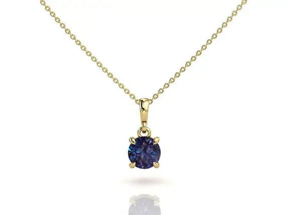 Round Solitaire Alexandrite Pendant | Layering Necklace | Gold Alexandrite Necklace | Bridesmaid Necklace | Anniversary Gift | Birthstone