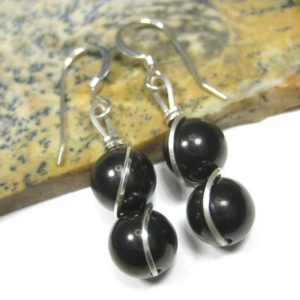 Shop Shungite Earrings! Russian Shungite Earrings in Sterling Silver on Sterling Silver French Hooks or Sterling Silver Leverbacks | Natural genuine Shungite earrings. Buy crystal jewelry, handmade handcrafted artisan jewelry for women.  Unique handmade gift ideas. #jewelry #beadedearrings #beadedjewelry #gift #shopping #handmadejewelry #fashion #style #product #earrings #affiliate #ad