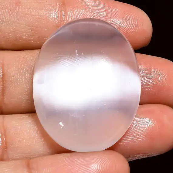 Selenite Gemstone, 100% Natural Selenite Cabochon, Oval Shape Loose Gemstone, 56.5 Ct. Top Quality Selenite Cabs, Size 32x15x10 Mm S-10123