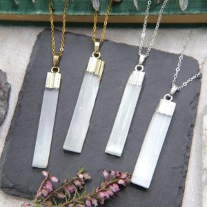 Shop Selenite Necklaces! Selenite Necklace, Gold Silver Plated, Long Crystal Point,White Gemstone,Column Stick,Healing Gemstone,Seletine Natural Calcite,Gift For Her | Natural genuine Selenite necklaces. Buy crystal jewelry, handmade handcrafted artisan jewelry for women.  Unique handmade gift ideas. #jewelry #beadednecklaces #beadedjewelry #gift #shopping #handmadejewelry #fashion #style #product #necklaces #affiliate #ad