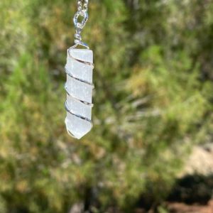 Shop Selenite Jewelry! Selenite Pendant, Crystal Necklace,  Protection Necklace, Selenite Necklace, Coil Wrapped Pendant, Protection Jewelry, Selenite Jewelry | Natural genuine Selenite jewelry. Buy crystal jewelry, handmade handcrafted artisan jewelry for women.  Unique handmade gift ideas. #jewelry #beadedjewelry #beadedjewelry #gift #shopping #handmadejewelry #fashion #style #product #jewelry #affiliate #ad