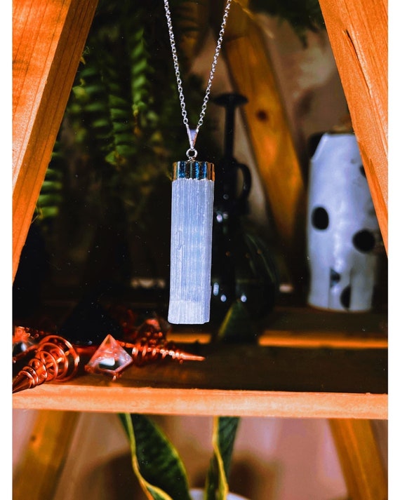 Selenite Rough Gemstone 18” Sterling Silver Necklace