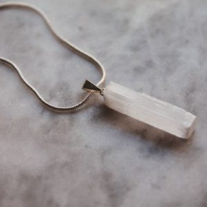 Shop Selenite Necklaces! Selenite Rough Pendant Necklace, Crystal necklace, Raw Selenite, Witchy Jewelry, Pagan necklace, Charging Crystal, Witch, Wiccam, Meditation | Natural genuine Selenite necklaces. Buy crystal jewelry, handmade handcrafted artisan jewelry for women.  Unique handmade gift ideas. #jewelry #beadednecklaces #beadedjewelry #gift #shopping #handmadejewelry #fashion #style #product #necklaces #affiliate #ad