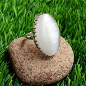 Shop Selenite Rings! Selenite Silver Ring, 925 Sterling Silver Ring, Natural Gemstone Ring, Chunky Silver Ring, Handmade Jewelry, Boho Ring, Gift For Her | Natural genuine Selenite rings, simple unique handcrafted gemstone rings. #rings #jewelry #shopping #gift #handmade #fashion #style #affiliate #ad