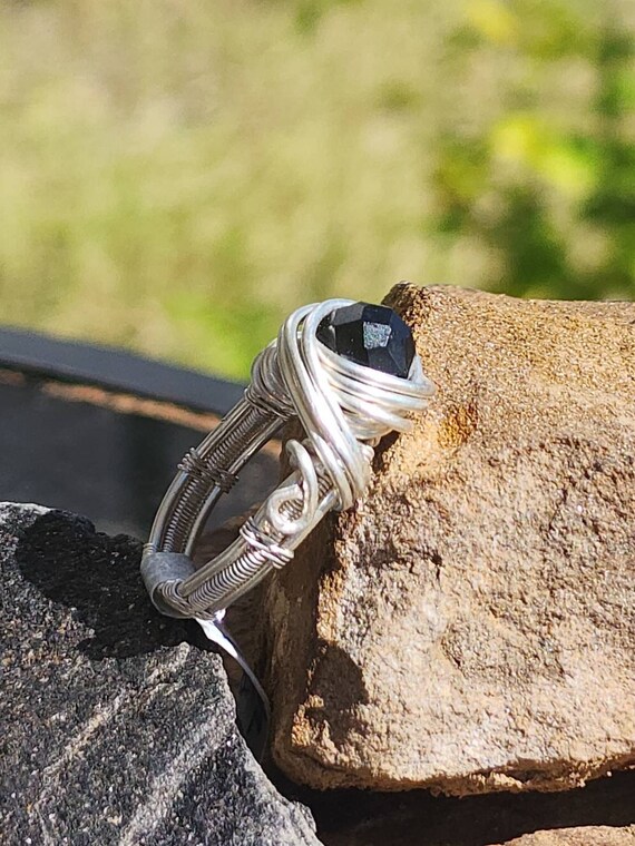 Shungite Wire Woven Ring. Rare Black Stone From Russia. Sterling Silver