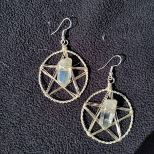 Shop Angel Aura Quartz Earrings! Silver and Angel Aura Quartz Pentagram Earrings | Natural genuine Angel Aura Quartz earrings. Buy crystal jewelry, handmade handcrafted artisan jewelry for women.  Unique handmade gift ideas. #jewelry #beadedearrings #beadedjewelry #gift #shopping #handmadejewelry #fashion #style #product #earrings #affiliate #ad