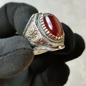Shop Amber Rings! Red Amber Stone Silver Ring, Handmade 925 Sterling Silver Vintage Style Ring, Original Amber Gemstone,Luxury Valentine's Day Gift for Him | Natural genuine Amber rings, simple unique handcrafted gemstone rings. #rings #jewelry #shopping #gift #handmade #fashion #style #affiliate #ad