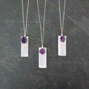 Silver Selenite Necklace / Selenite Pendant  / Amethyst Pendant / Selenite Wand / Selenite Jewlery | Natural genuine Selenite necklaces. Buy crystal jewelry, handmade handcrafted artisan jewelry for women.  Unique handmade gift ideas. #jewelry #beadednecklaces #beadedjewelry #gift #shopping #handmadejewelry #fashion #style #product #necklaces #affiliate #ad
