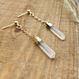 Shop Angel Aura Quartz Earrings! Simple Angel Aura Quartz Point Earrings Gold Plated Brass Ball Stud Earring Angel Aura Crystal Point Earring Healing Crystal Jewelry Earring | Natural genuine Angel Aura Quartz earrings. Buy crystal jewelry, handmade handcrafted artisan jewelry for women.  Unique handmade gift ideas. #jewelry #beadedearrings #beadedjewelry #gift #shopping #handmadejewelry #fashion #style #product #earrings #affiliate #ad