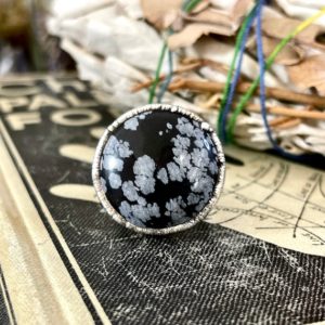 Shop Snowflake Obsidian Rings! Size 6.5 Snowflake Obsidian Ring in Fine Silver / Foxlark Collection – One of a Kind / Big Crystal Ring Witchy Jewelry / Gothic Jewelry | Natural genuine Snowflake Obsidian rings, simple unique handcrafted gemstone rings. #rings #jewelry #shopping #gift #handmade #fashion #style #affiliate #ad