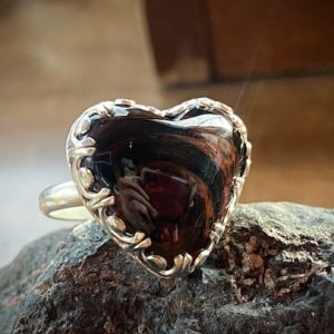 Shop Obsidian Rings! Size 7 Mahogany Obsidian Heart Ring | Natural genuine Obsidian rings, simple unique handcrafted gemstone rings. #rings #jewelry #shopping #gift #handmade #fashion #style #affiliate #ad
